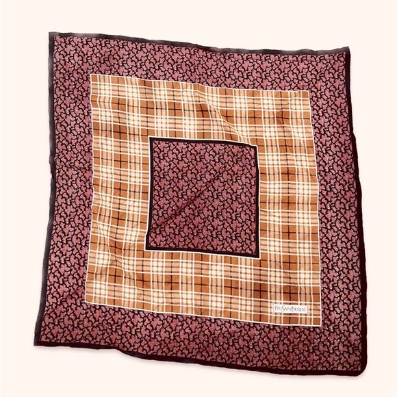 Yves Saint Laurent Plaid and Paisley Square Silk Scarf - Picture 3 of 5